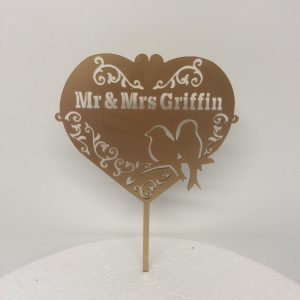 Personalised Love Birds Heart Cake Topper
