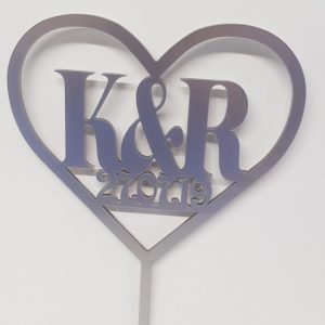 Heart with Two Letters and Date Cake Topper