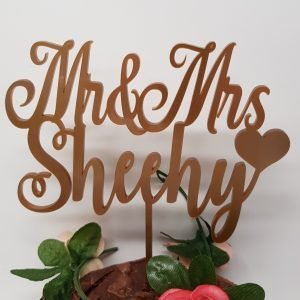 MR & MRS FANCY SCRIPT CAKE TOPPER WITH SURNAME